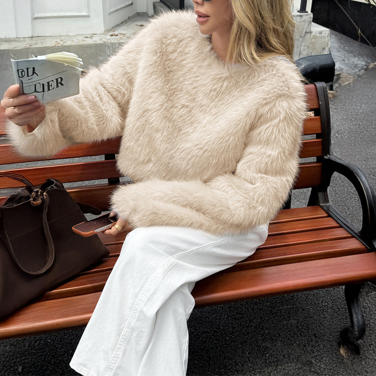 Women Clothing Autumn Winter Elegant Advanced Wind Fuzzy Coat