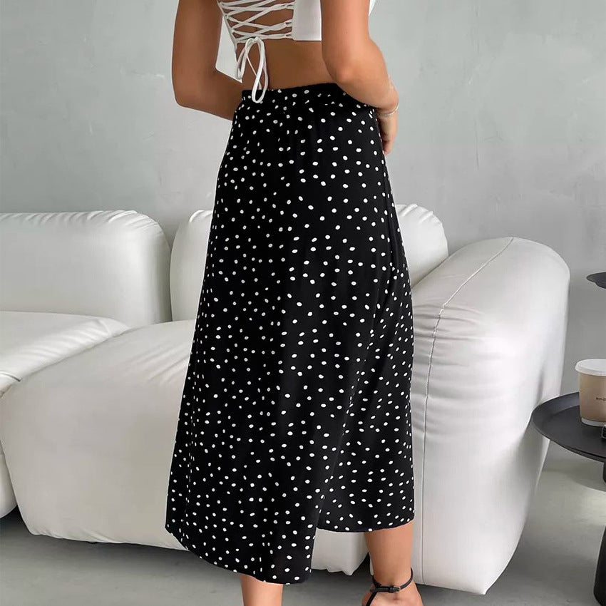 French Autumn Winter Dot Sexy Split Skirt Women Midi Skirt
