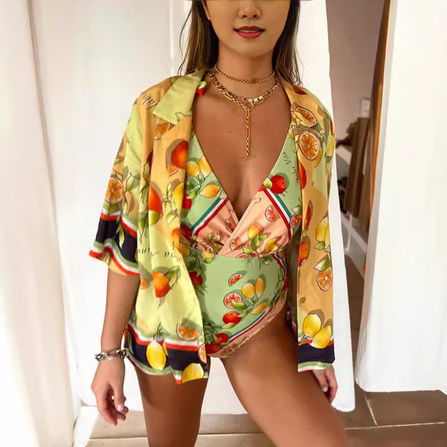 Summer Printed Cardigan Single Breasted Loose Lapels Women Shirt