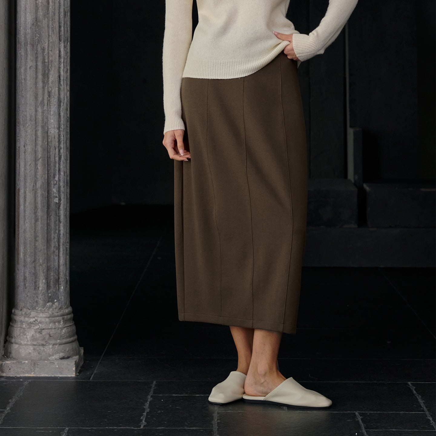 French Office Skirt Women Autumn Winter Back Slit Loose Straight Dress Package Hip Three Dimensional Split Bud Skirt