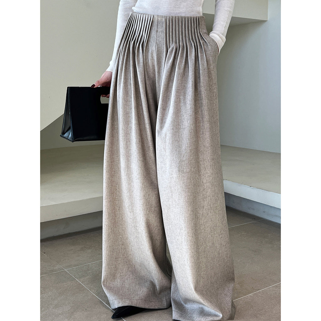 Design Pleated Work Pant Trousers Women Old Money High Waist Mop Wide Leg Pants