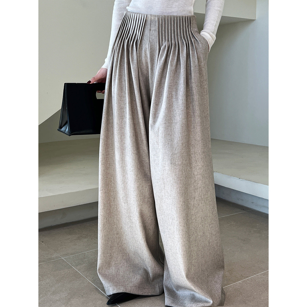 Design Pleated Work Pant Trousers Women Old Money High Waist Mop Wide Leg Pants