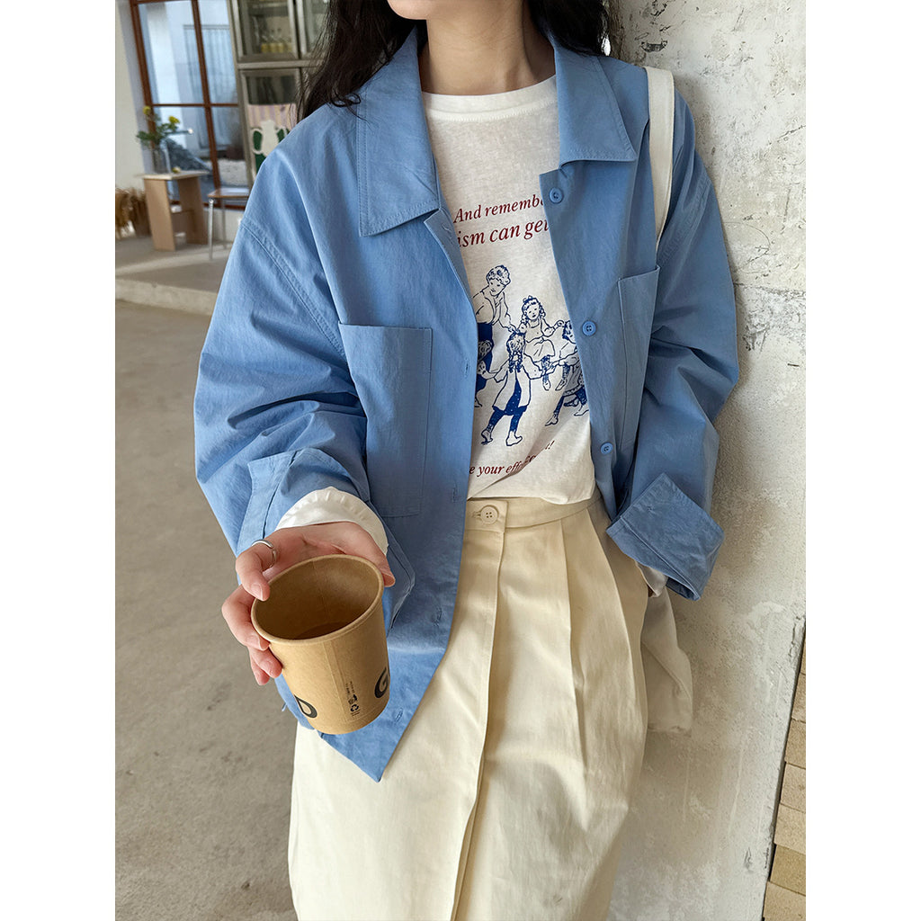 Elegant Double Pocket Polo Collar Casual Shirt Women Spring All Matching Bandage Dress Shirt