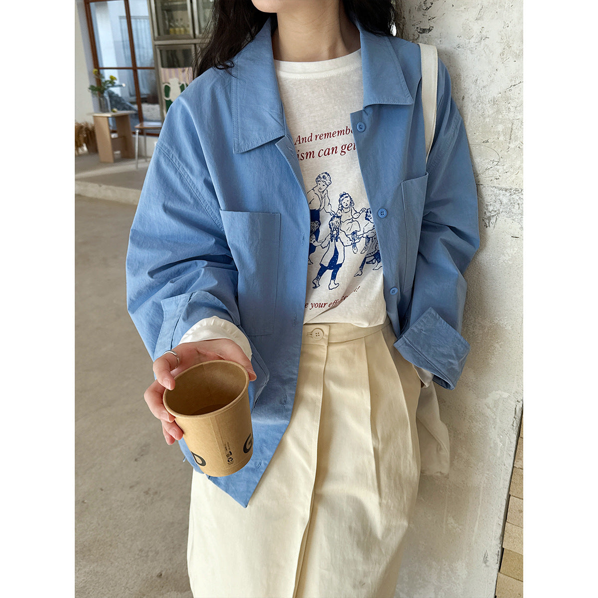 Elegant Double Pocket Polo Collar Casual Shirt Women Spring All Matching Bandage Dress Shirt