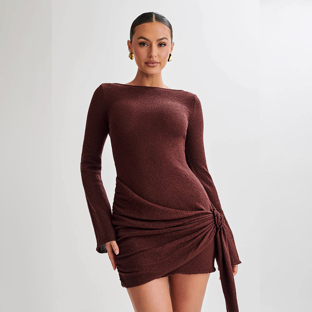 Summer Knitted Long-Sleeved Dress Sexy Backless Slim Fit Dress