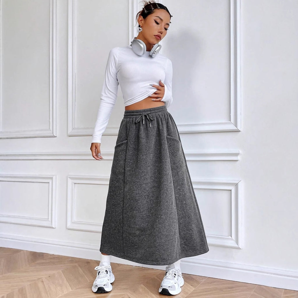 Women Clothing Autumn Winter Wild Casual Elastic Waist Skirt
