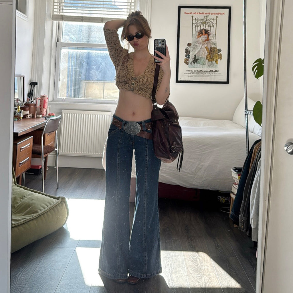 Retro Patchwork Skinny Jeans Women Autumn Winter Slimming Mopping Loose Drooping Sexy All Matching Wide Leg Trousers