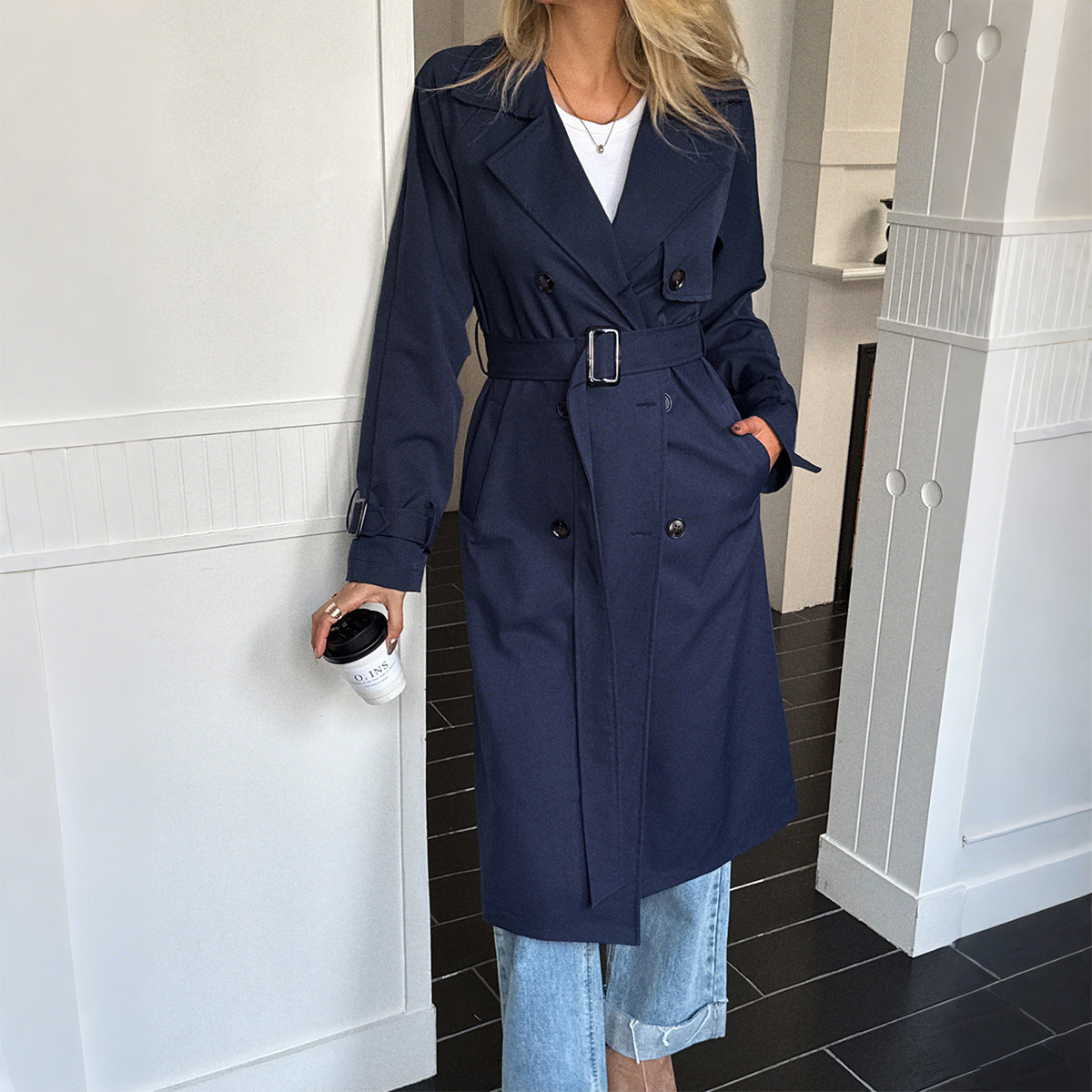 Vacation Solid Color Long Sleeved Overcoat Coat Women Clothing Autumn Winter