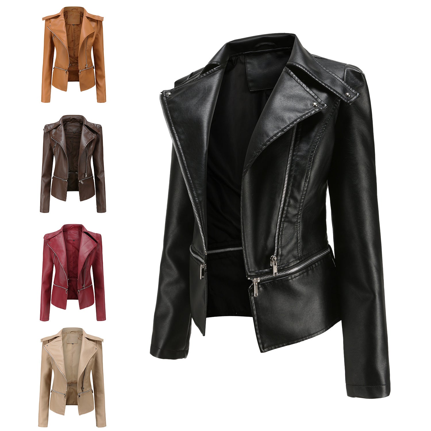 Women Clothing Size New Leather Coat Women Detachable Hem Spring Autumn Coat Women Fashion Casual Jacket