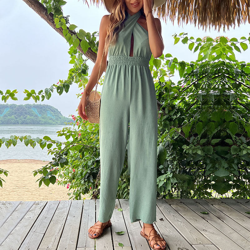 Summer Women Clothing Solid Color Sling Jumpsuit