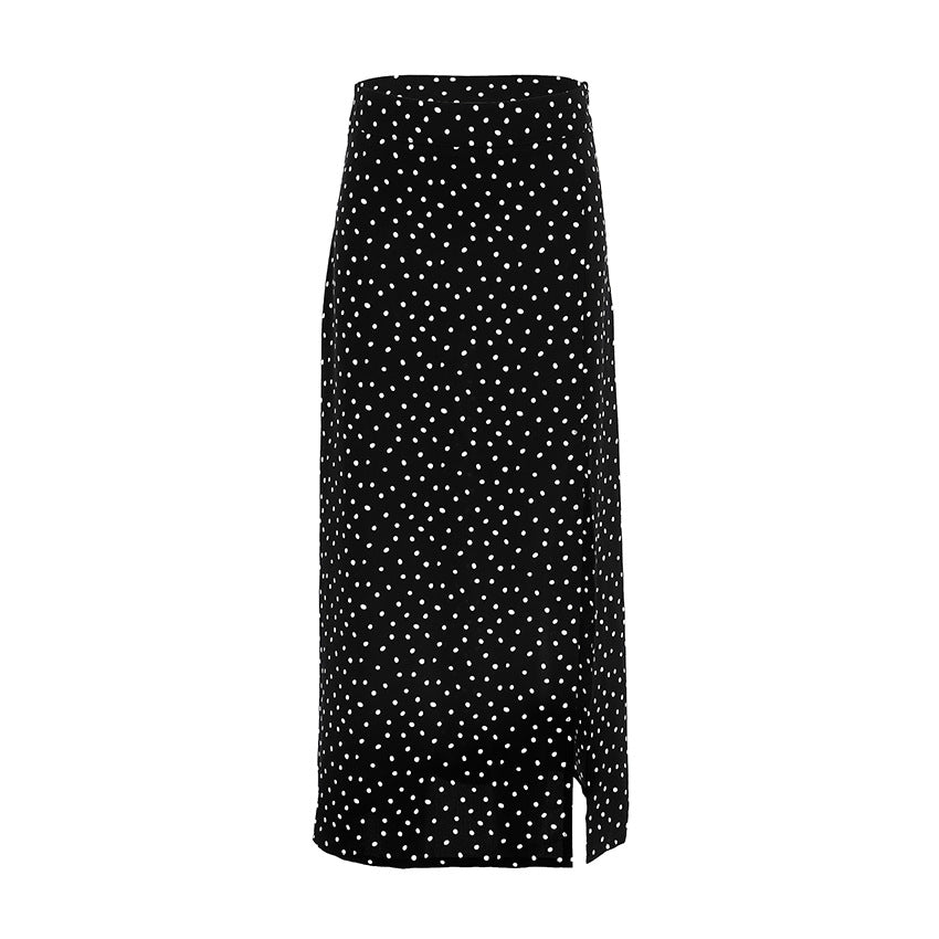 French Autumn Winter Dot Sexy Split Skirt Women Midi Skirt