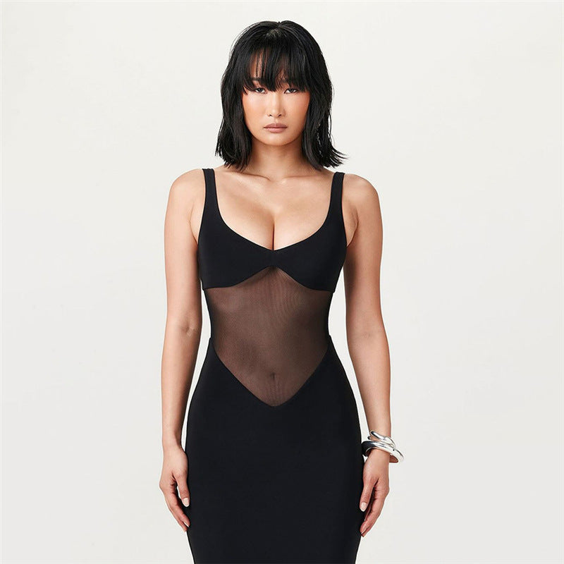 Summer Sexy Low Cut See through Slim Fit Slimming Spaghetti Straps Dress