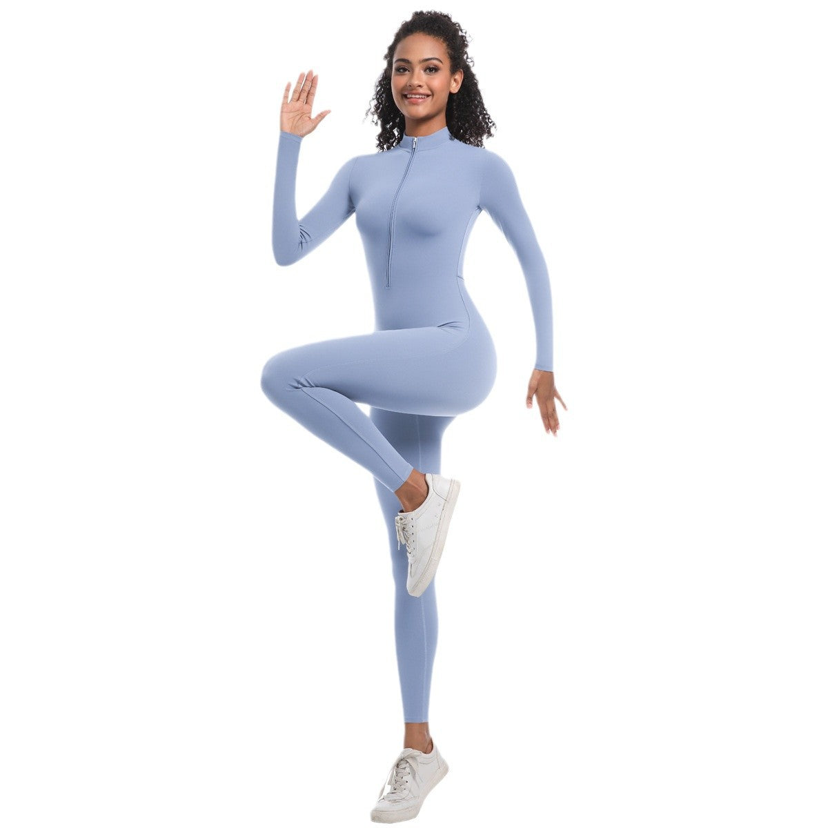 Zipper Nude Feel Long Sleeve Yoga Jumpsuit High Strength Running Fitness Clothes Sports Trend One Piece Tights