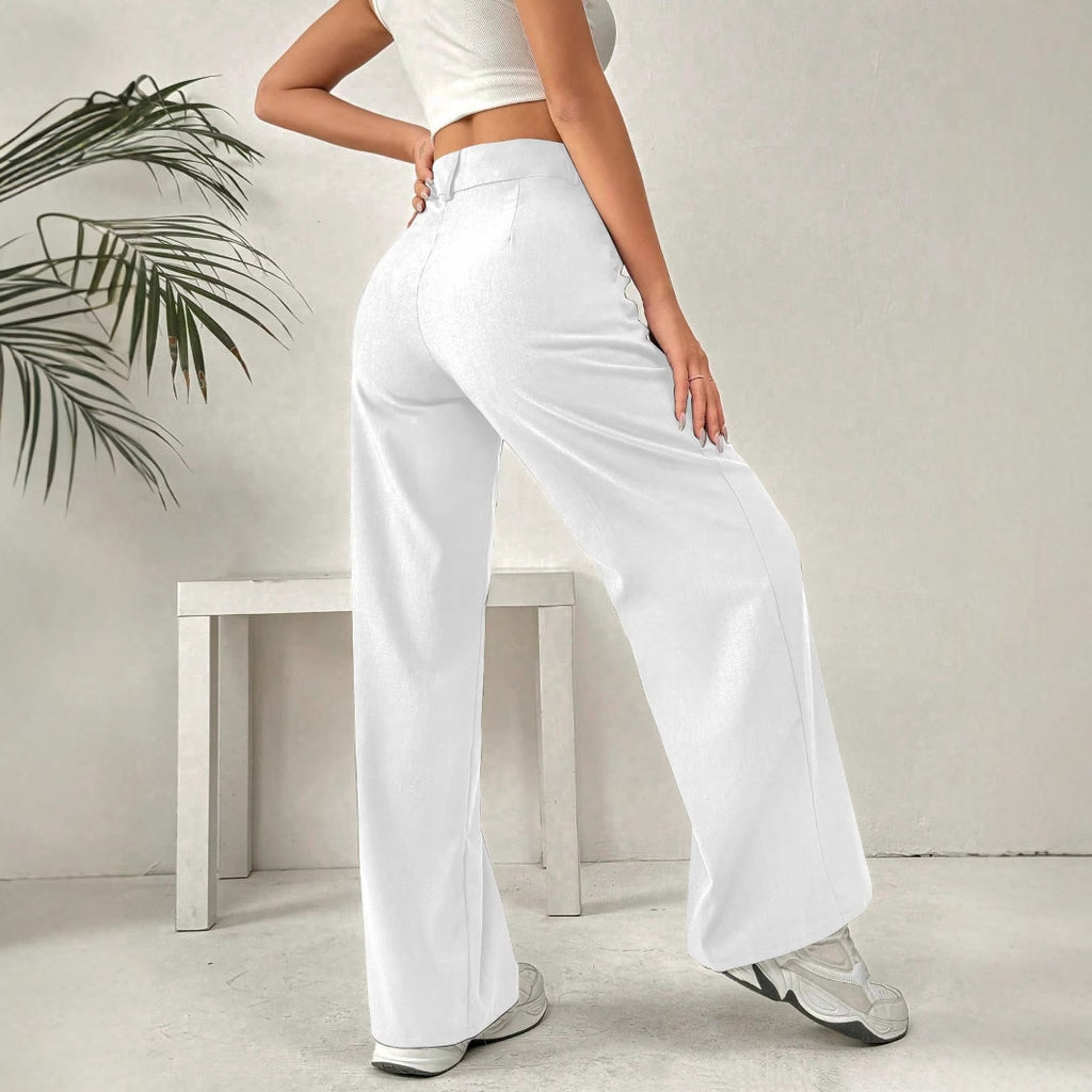 Women Clothing Solid Color Summer Loose Figure Flattering Straight Leg Pants