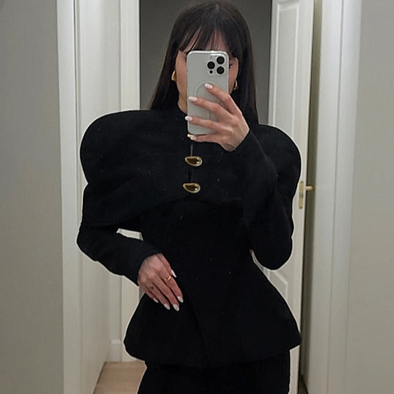 Autumn Winter Office Women Clothing Chanel Coat High Sense Mild Luxury Retro Black Slim Top