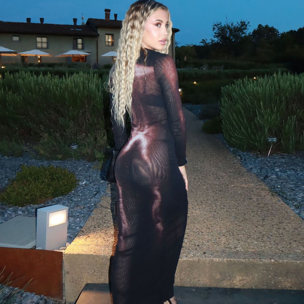 Robe imprimée sexy à col diagonal et manches longues, coupe fourreau, col rond et col en V pour femme, automne-hiver