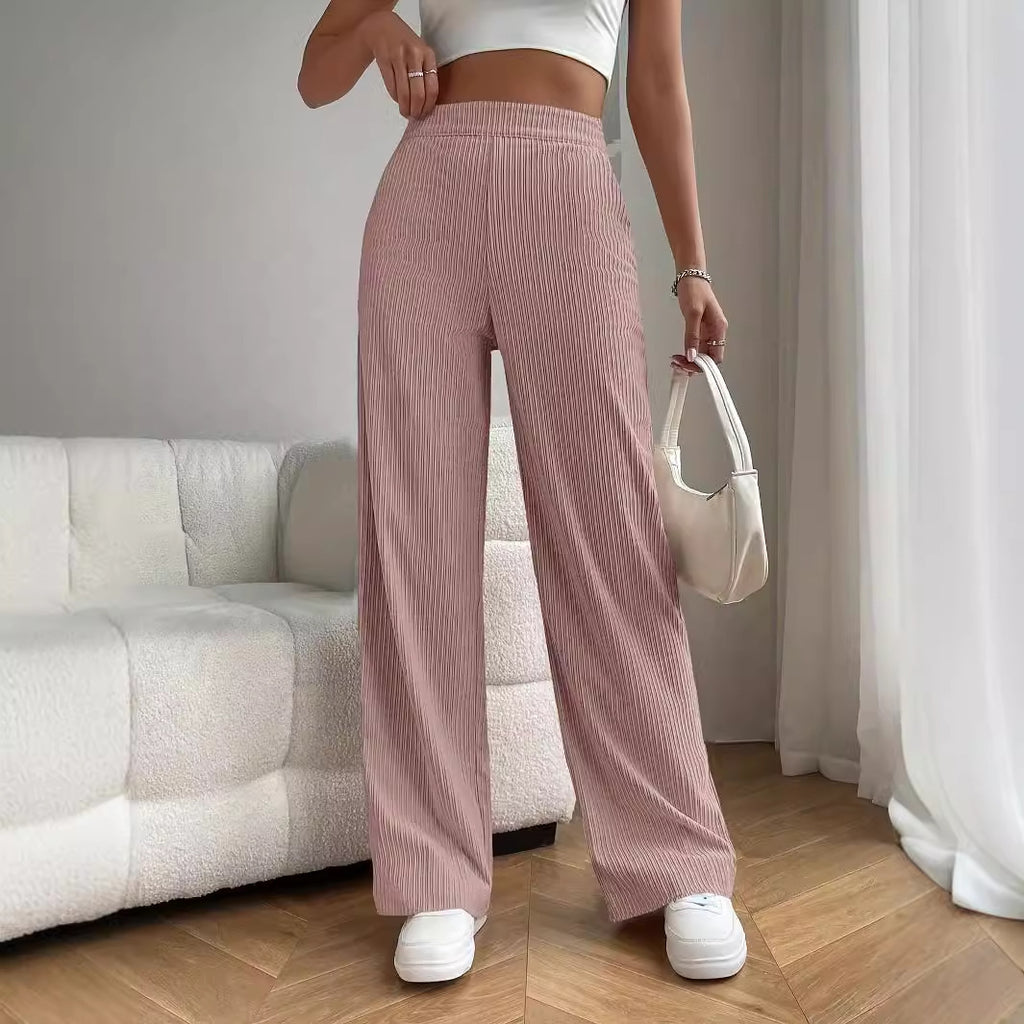 Spring Autumn Summer High Waist Loose Wide Legs Slimming Drape All Matching Corduroy Casual Straight Pants