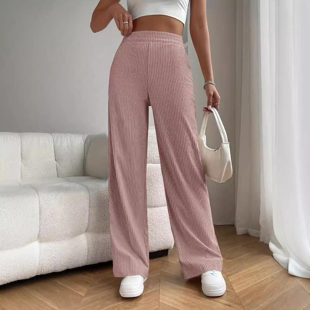 Spring Autumn Summer High Waist Loose Wide Legs Slimming Drape All Matching Corduroy Casual Straight Pants