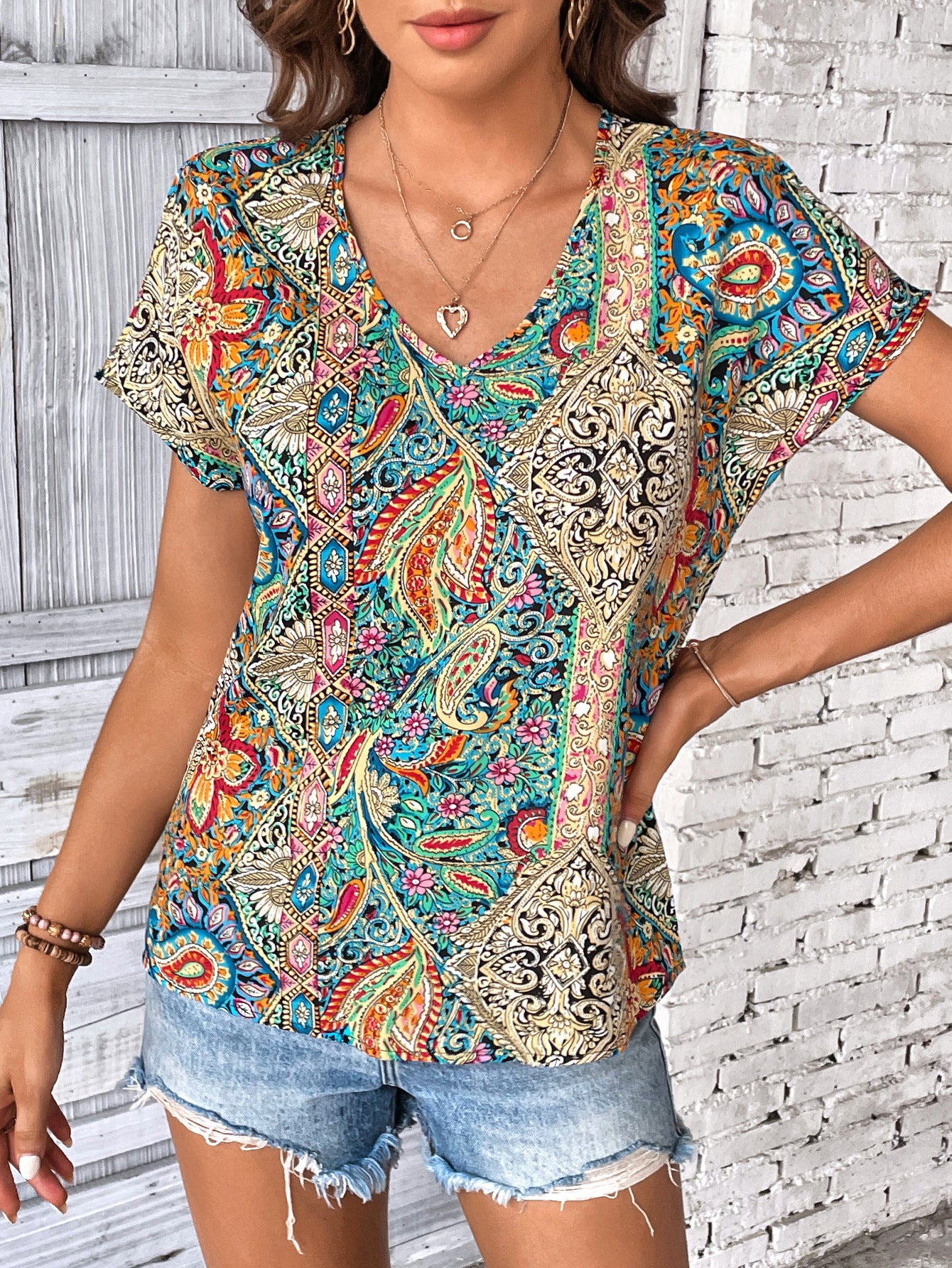 Summer Women Clothing Full Vintage Print Women Tops
