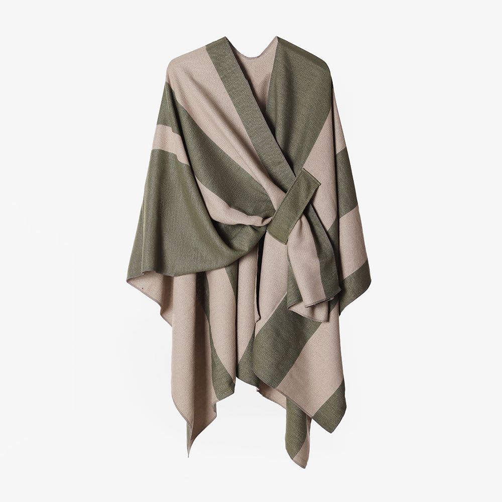 Châle cape double face, vêtement d'extérieur pour femme, châle rayé, châle cape High Sense