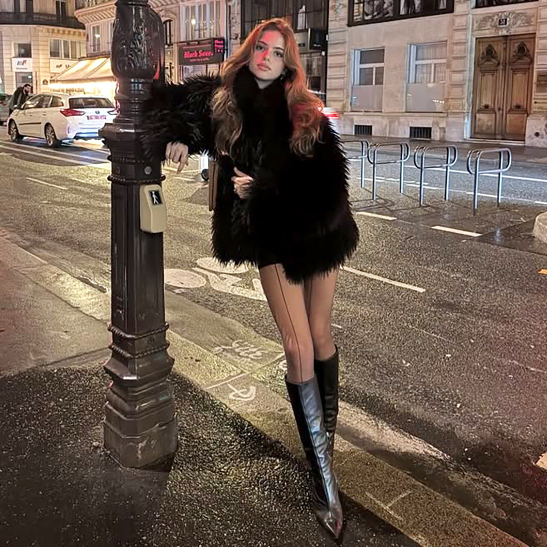 Manteau d'hiver confortable à col montant et manches longues en peluche duveteuse pour femme