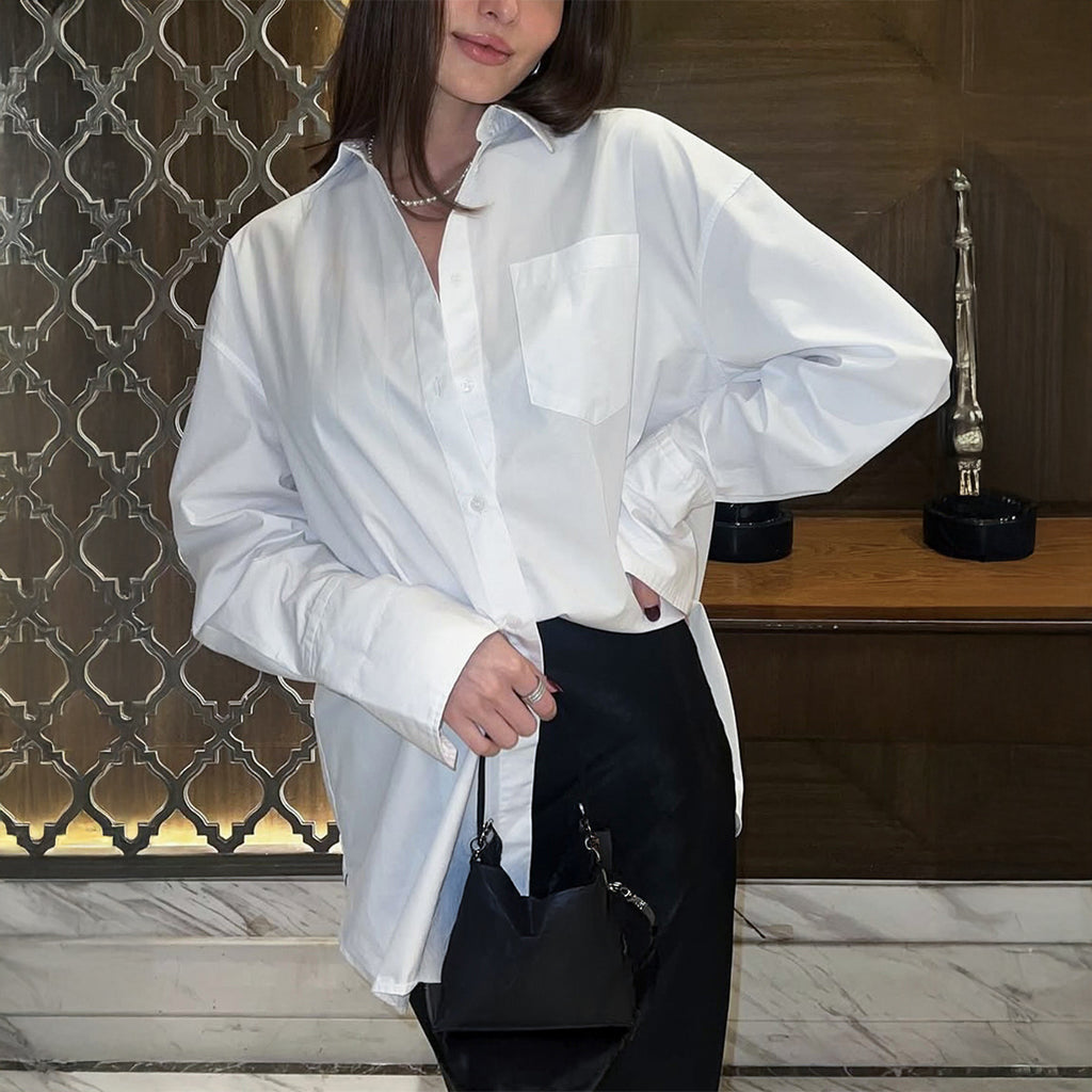 Spring Summer Casual Office Solid Color Cardigan White Shirt Top Women