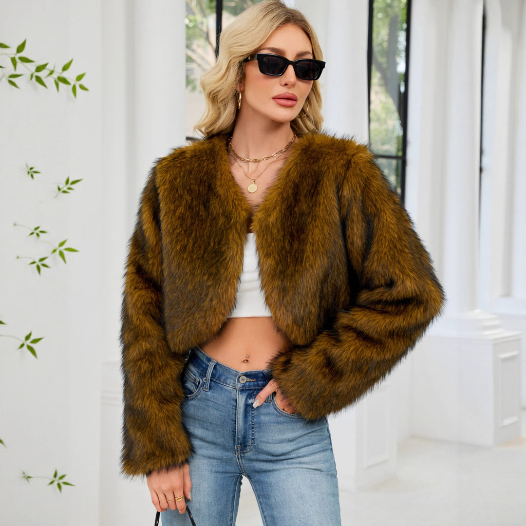 Women Faux Fur Top Casual Plush Short Coat