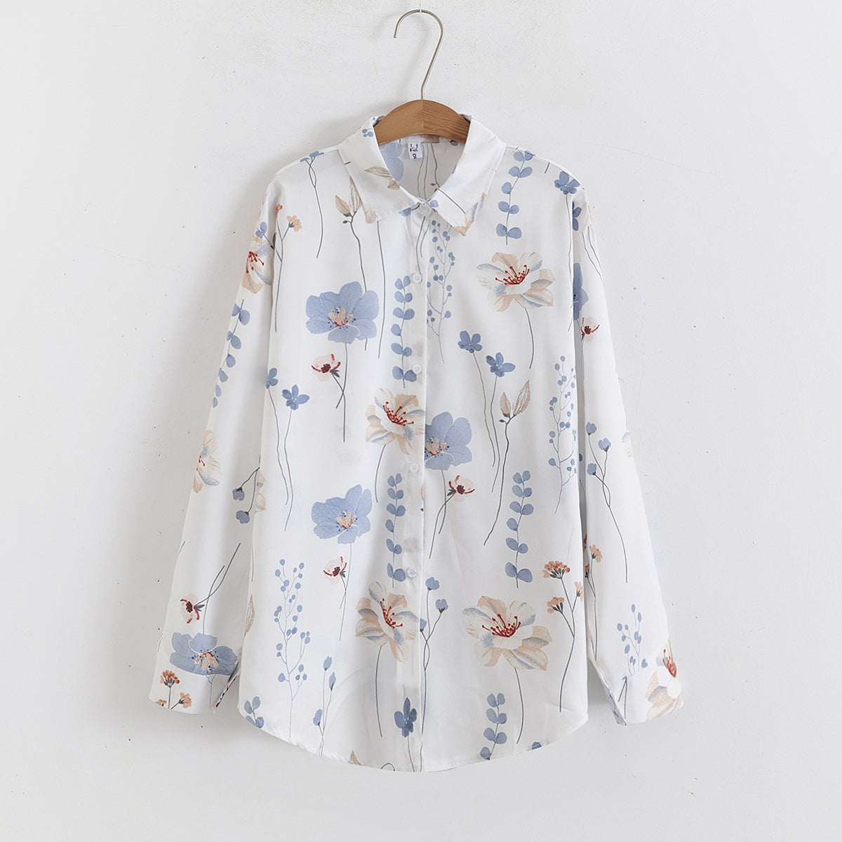 Women Floral Print Loose Collared Long Sleeves Shirt Top