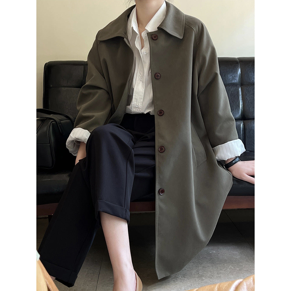 Korean Casual Trench Coat Women Spring Loose All Match Mid Length Coat