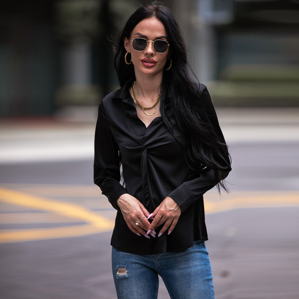 Women Clothing Popular Long Sleeve V Neck Blouse Women Shirt