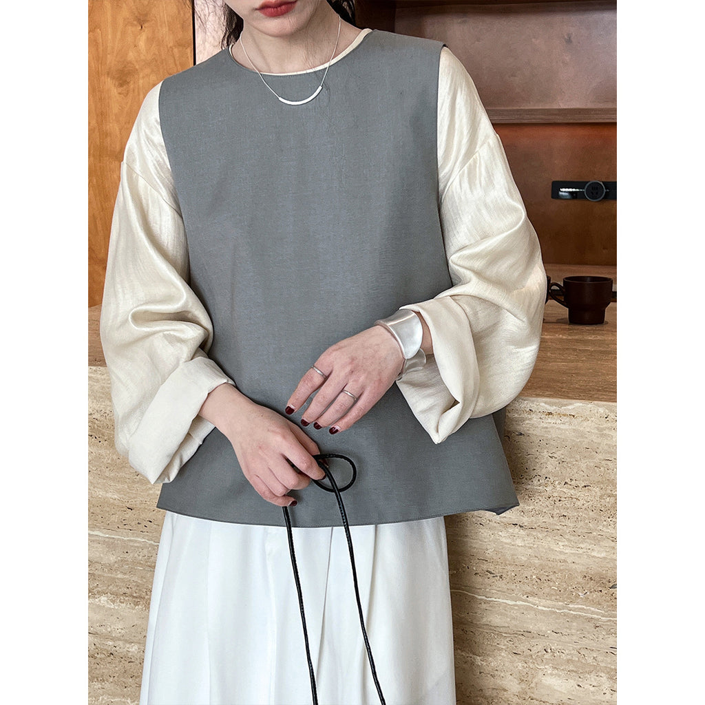 Spring Back Slit Vest Women Simple Fashionable Exquisite Luxury Bandage Dress Top