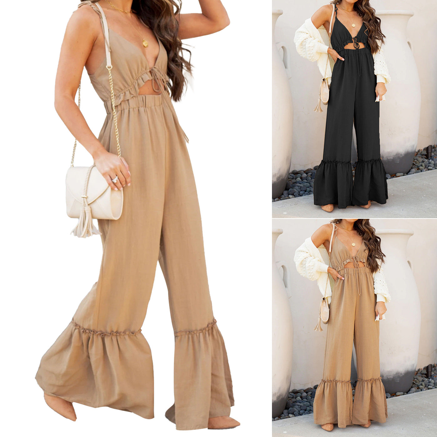 Summer Solid Color Sexy Jumpsuit Strap Horn Jumpsuit for Women