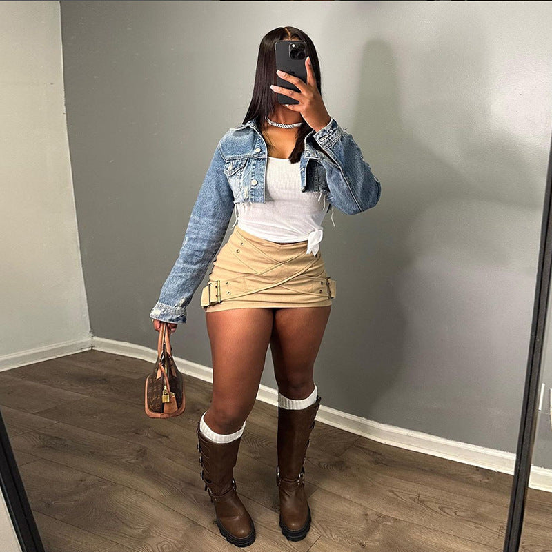 Ropa de otoño para mujer, personalizada, de cintura baja, ajustada, sexy, con bolsa de cadera, falda ajustada