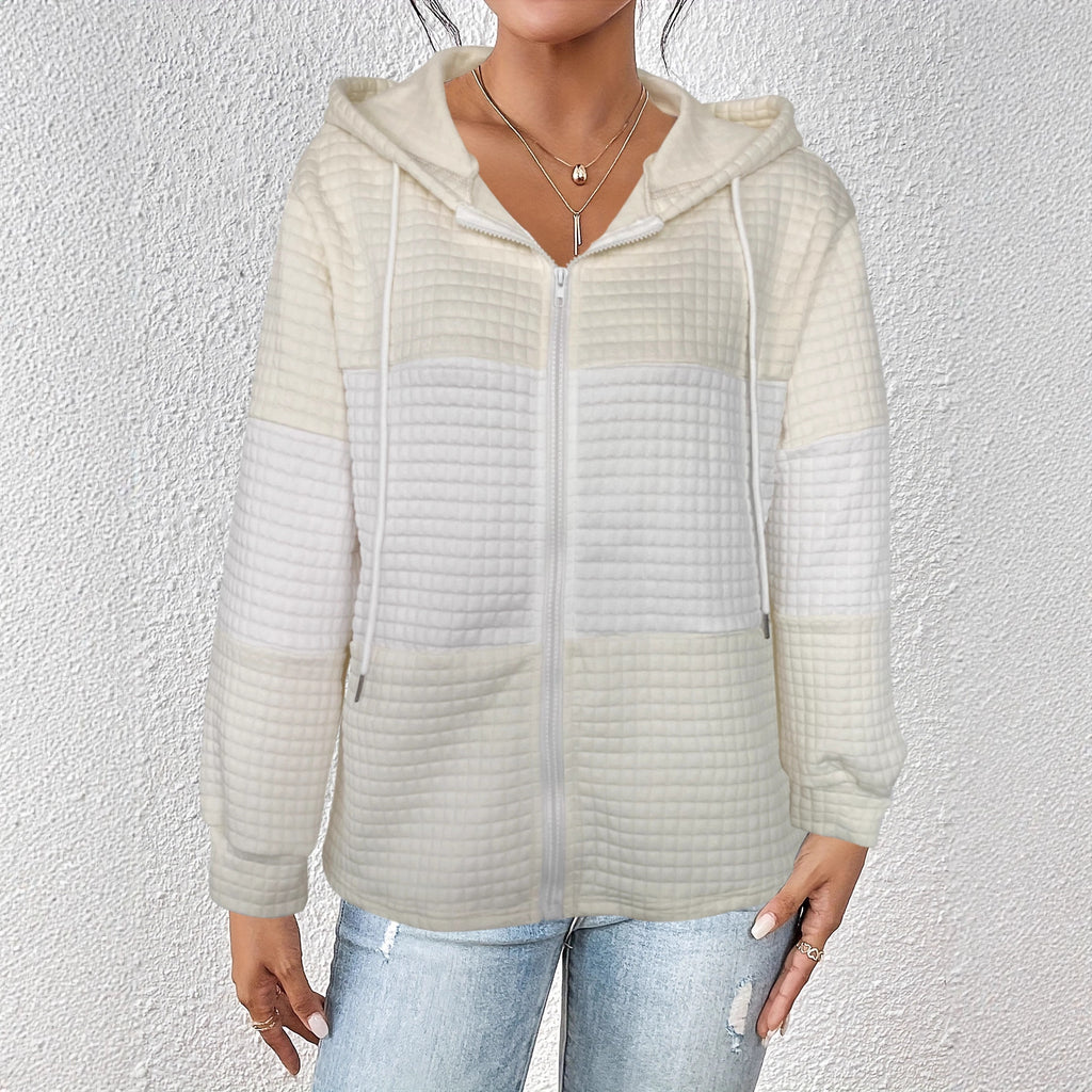 Autumn Winter Women Hoodie Contrast Color Plaid Long Sleeve Casual Hoodies