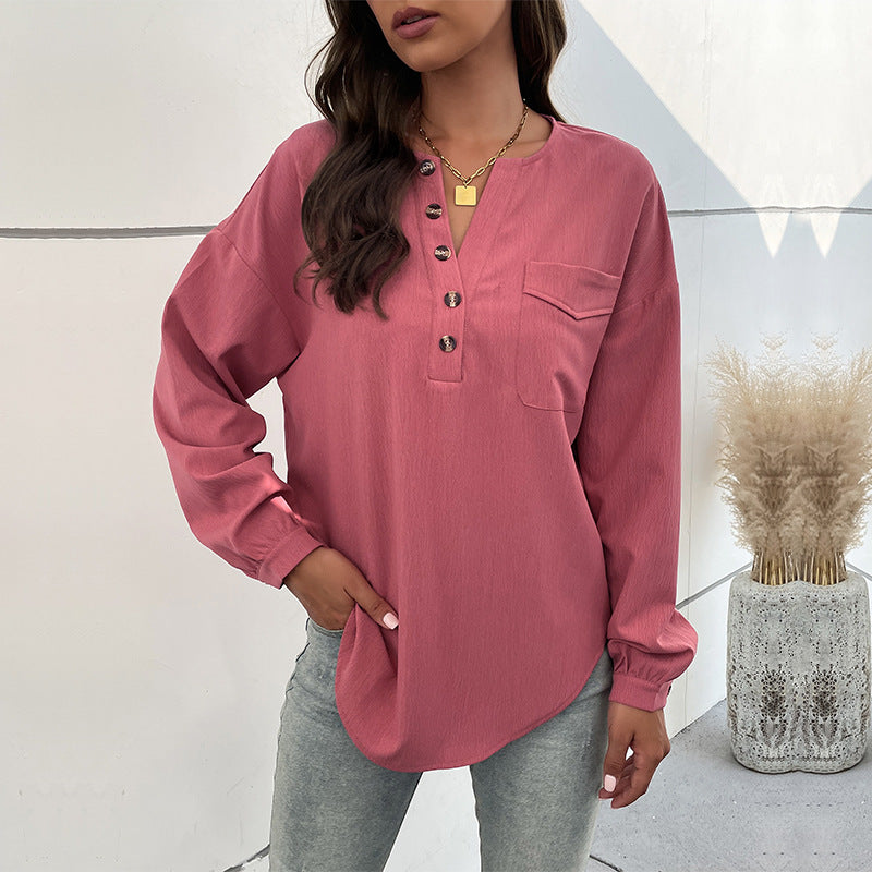 Spring Women Clothing Long Sleeve Solid Color Shirt Casual Women