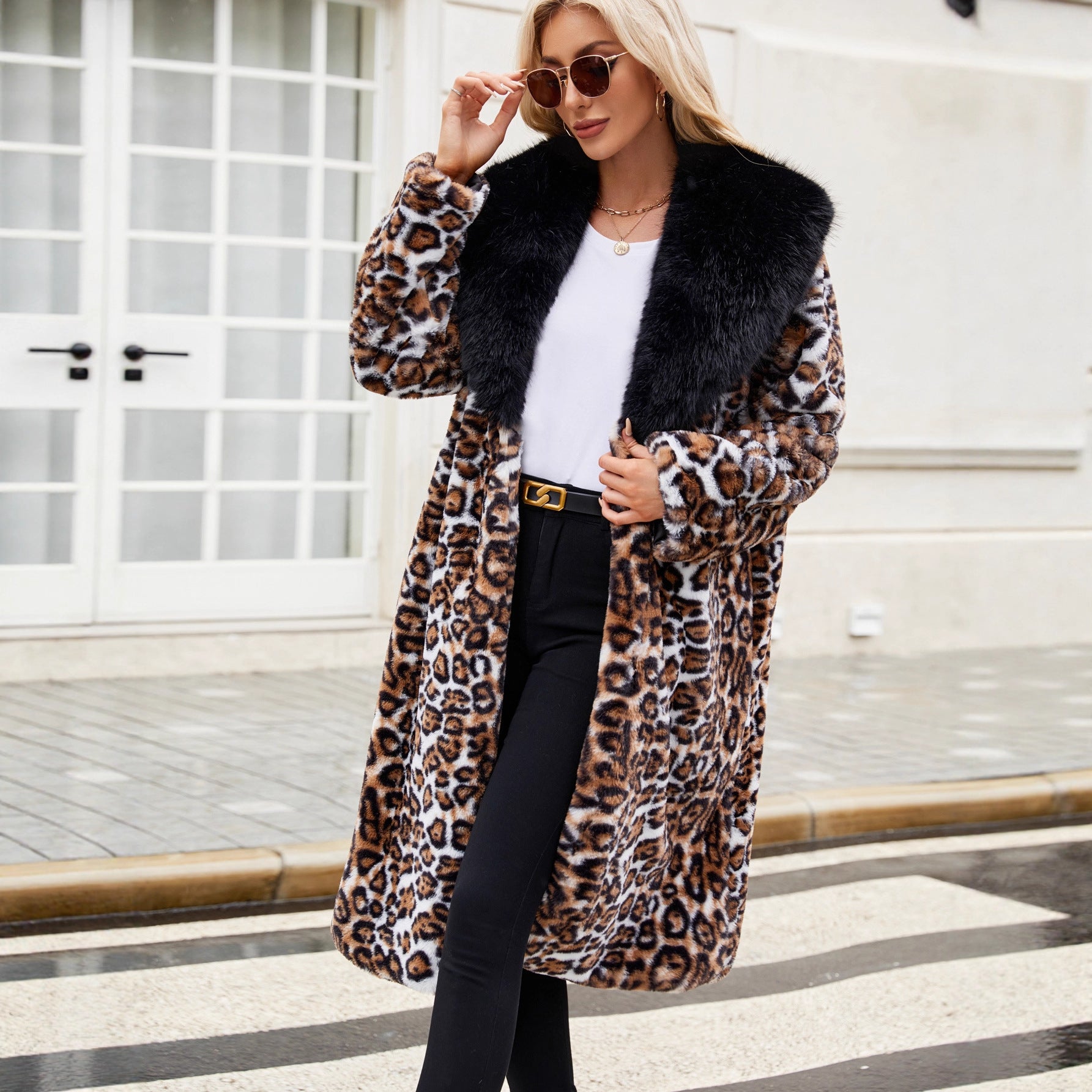 Autumn Winter Faux Fur Fur Collar Women Coat Cold Proof Plush Long Coat Trench Coat