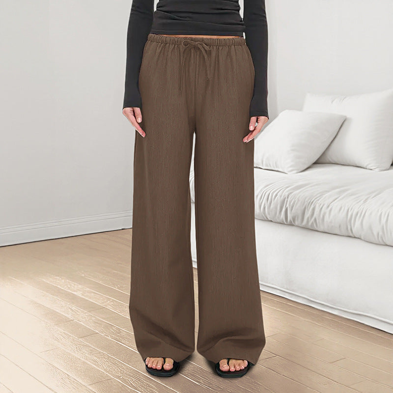 Solid Color Casual Elastic Waist Women Drawstring Straight Leg Trousers Casual Pants
