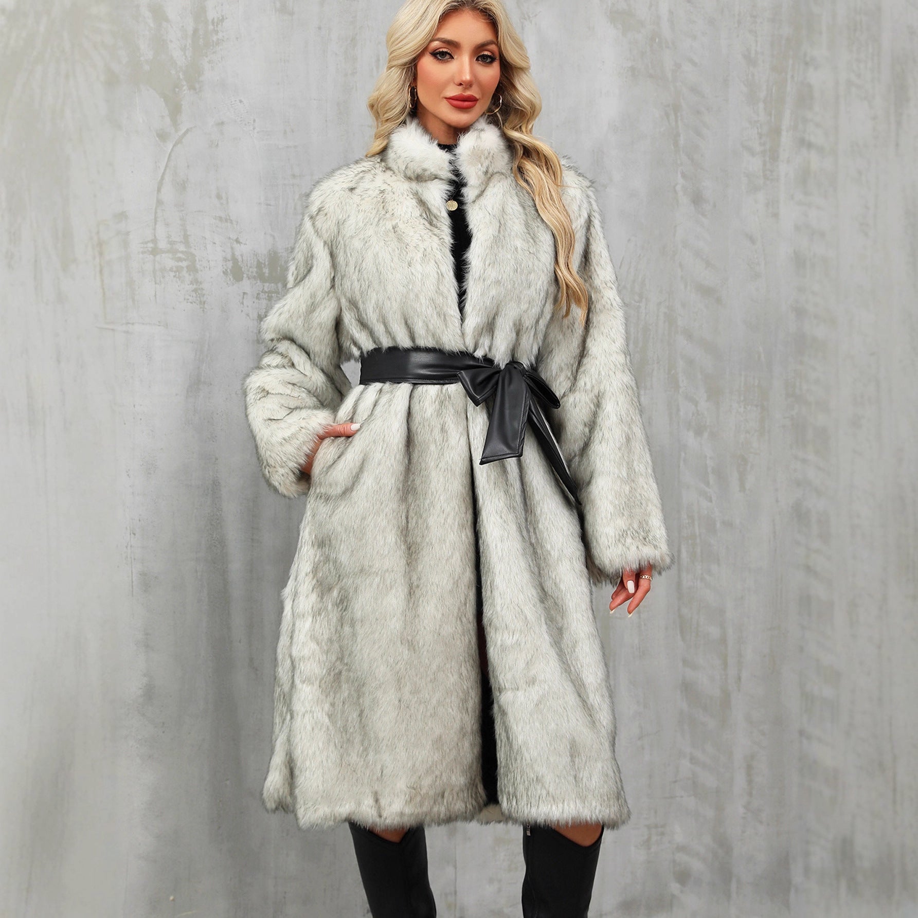 Long Faux Fur Coat Overknee Thickened Coat Faux Fur