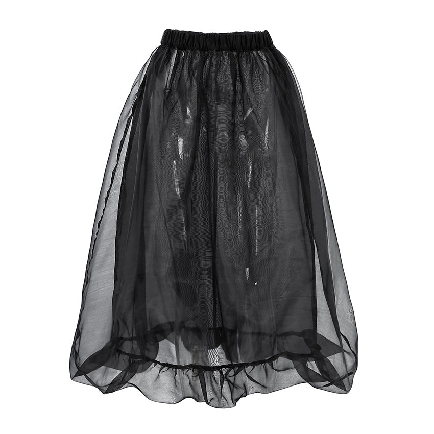 Black Sexy See through Mesh High Waist Skirt Spring Summer Pettiskirt