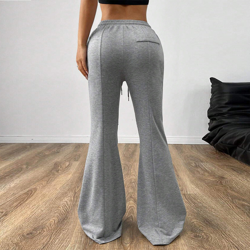 Simple Office Casual Pants Autumn Winter Drawstring Elastic Waist Slim Wide Leg Pants