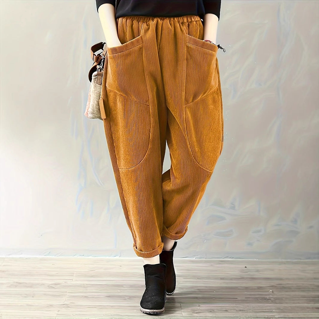Corduroy Harem Pants Autumn Winter Solid Color Artistic Vintage Women Clothing Loose Pockets Casual Pants