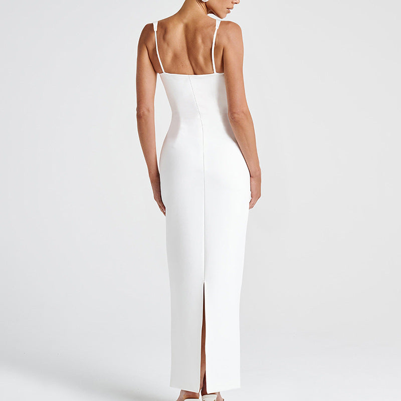 Spring Summer Women Clothing High Class Elegant Sexy Personalized Beaded Slim Fit Square Collar Sling Dress