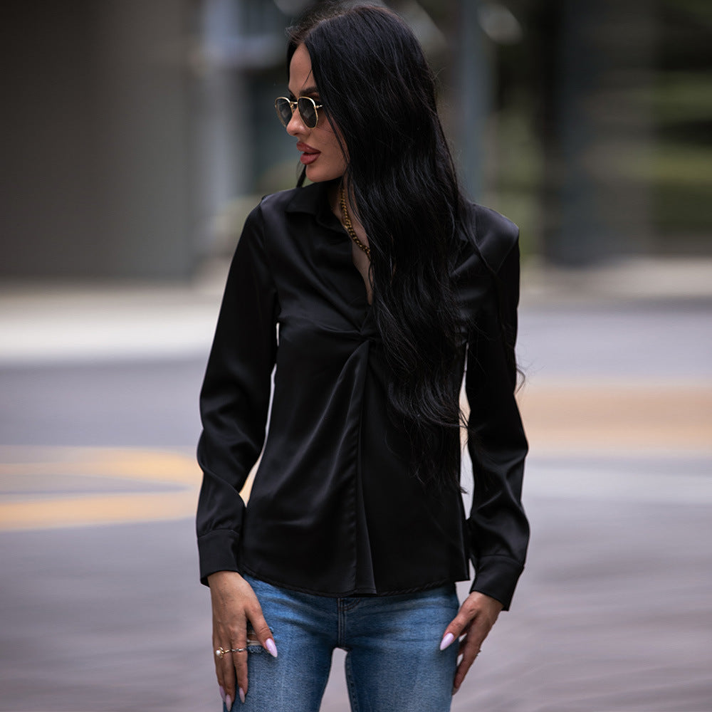 Women Clothing Popular Long Sleeve V Neck Blouse Women Shirt