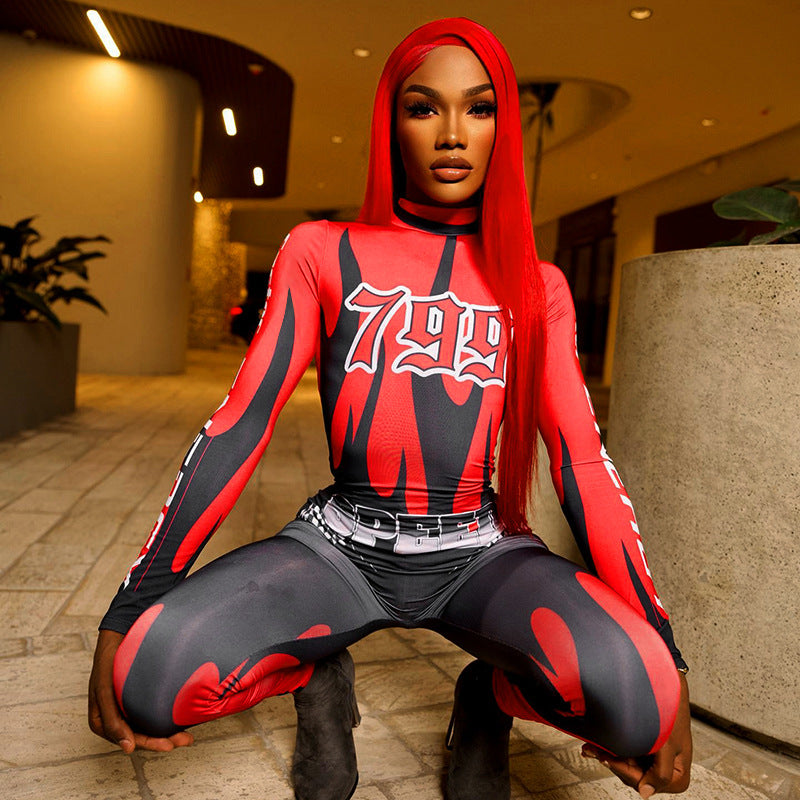 High Waist Jumpsuit Printed Hip Lifting Casual Pants for Women