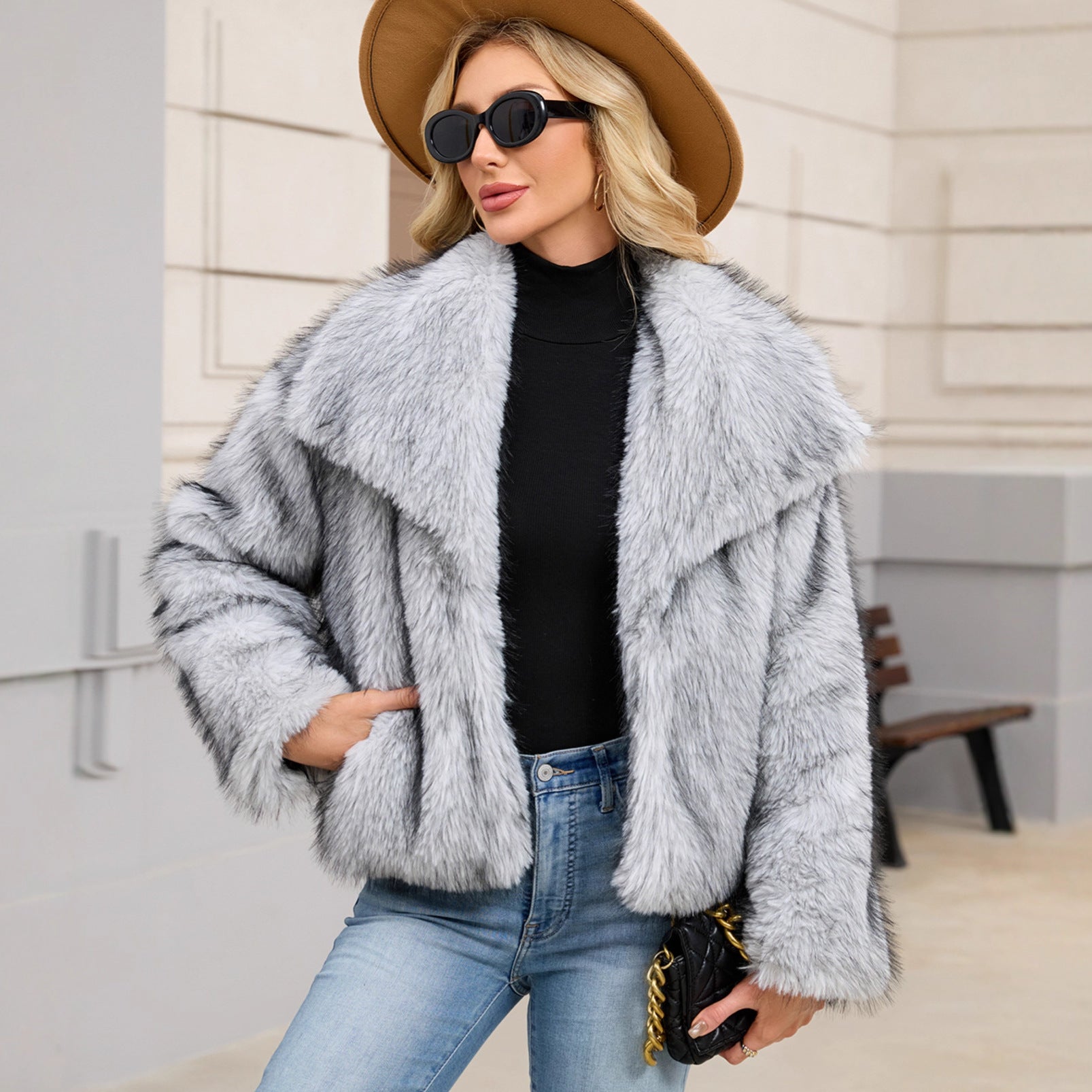 Women Clothing Faux Fur Warm Fluffy Faux Fur Coat Faux Fur
