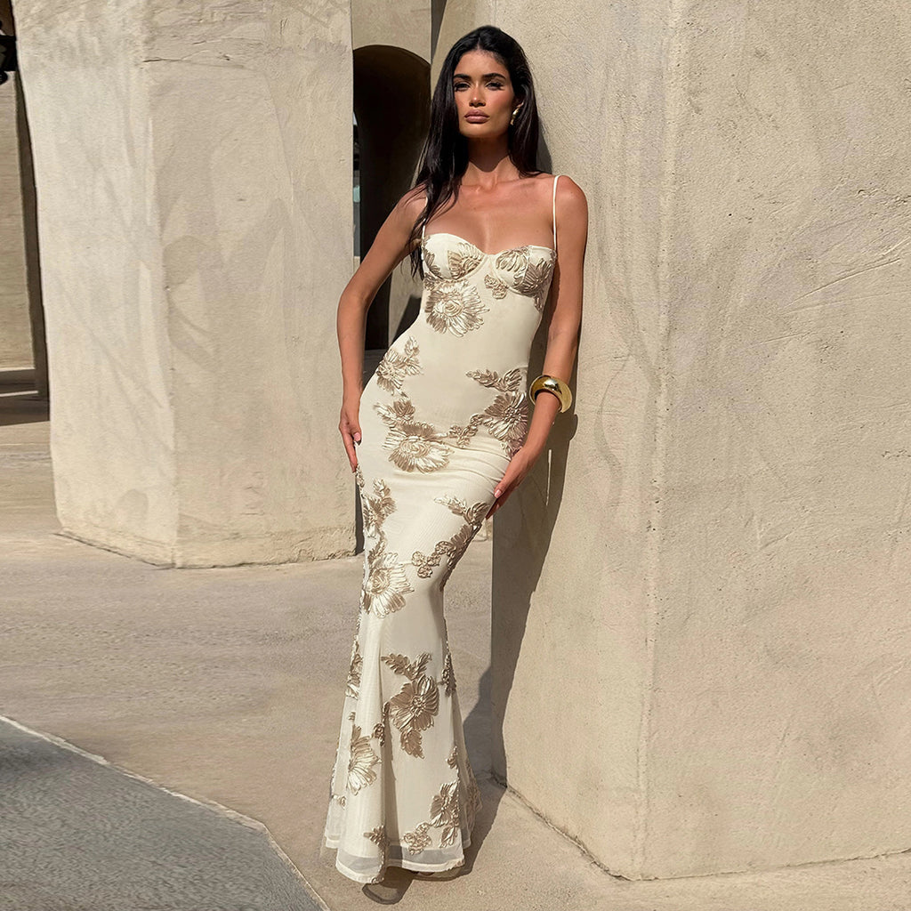 Women Clothing Summer Sexy Slim Fit Slimming Backless Lace up Dress Maxi Dress