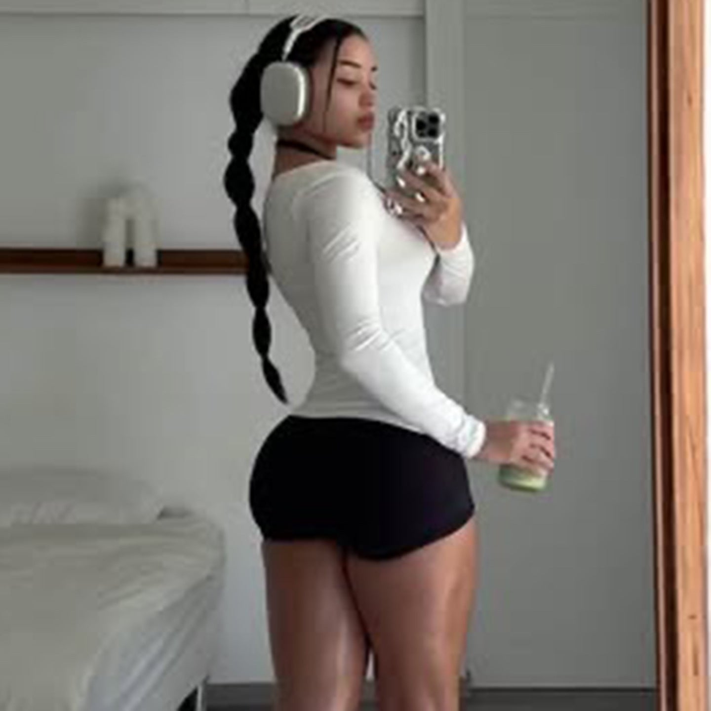 Sports Fitness Jumpsuit Blouse Long Sleeve Top Halter Romper Casual Two Piece Set Women