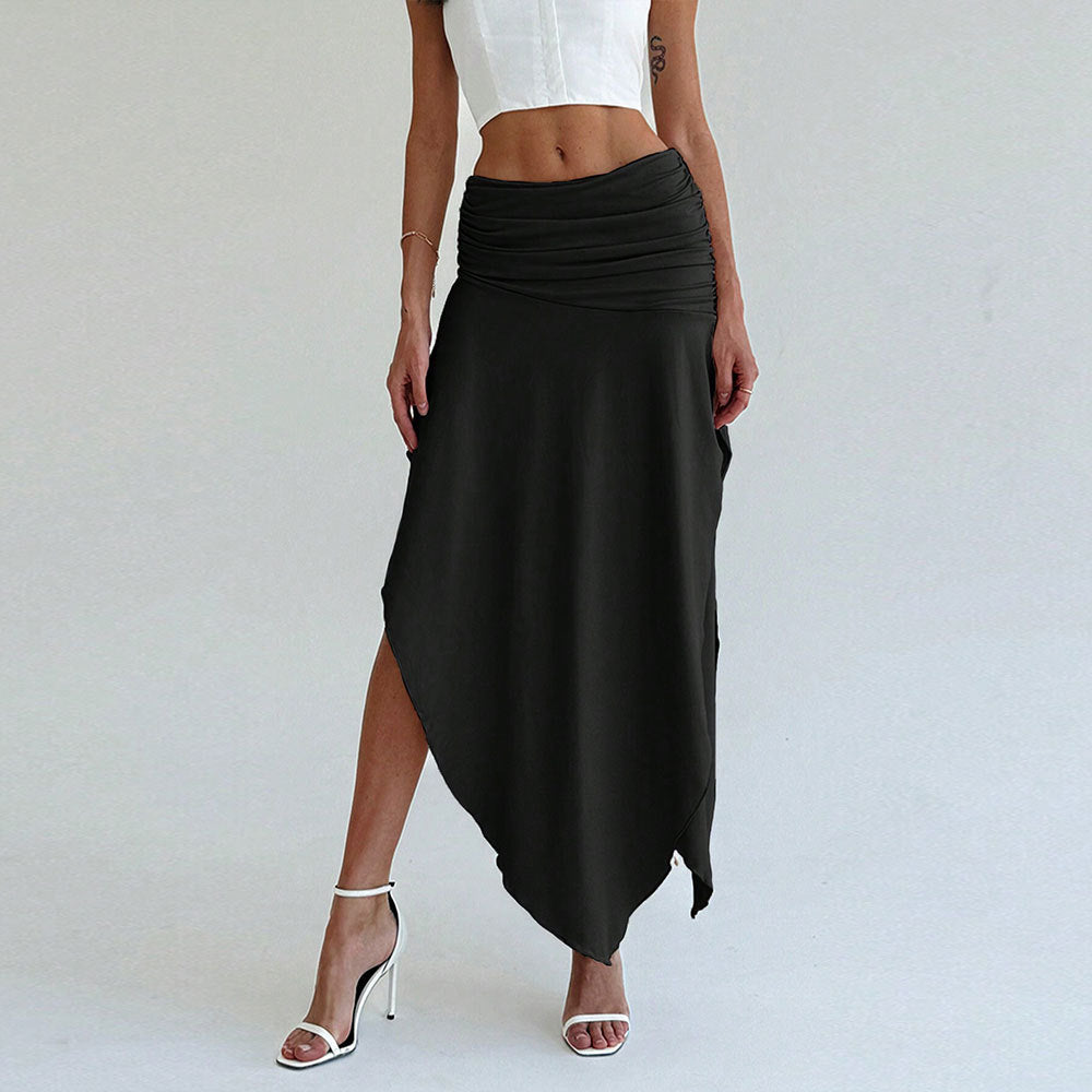 Women Clothing Elegant Intellectual Skirt Spring Summer Irregular Asymmetric Skirt Mid Length Skirt