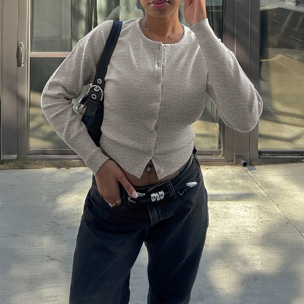 Women Clothing Autumn Winter Casual Solid Color Long Sleeve Shacket Sweaters