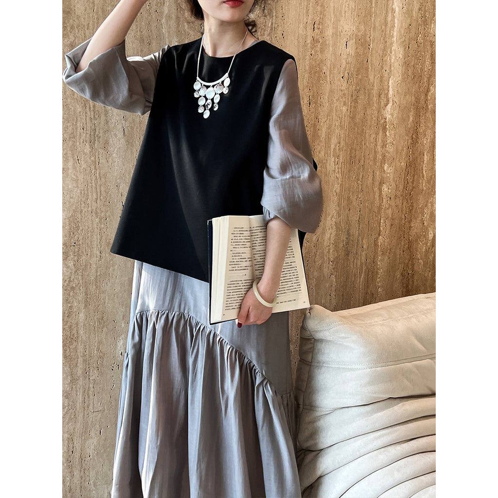 Spring Back Slit Vest Women Simple Fashionable Exquisite Luxury Bandage Dress Top